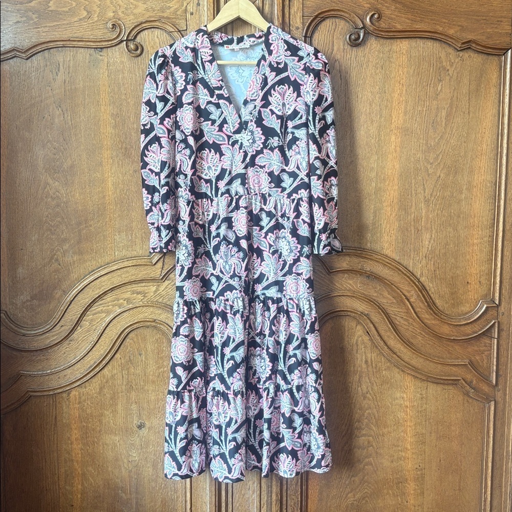 Jude Connally Maggie Midi Dress in Black & Pink Print - Picture 6 of 13
